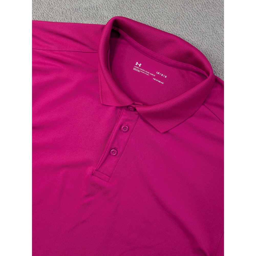 Under Armour HeatGear Men's Large Golf Polo Shirt Loose Fit Pink Short Sleeve
